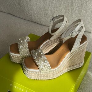 Gianni Bini Cream Pearl Wedge Sandals